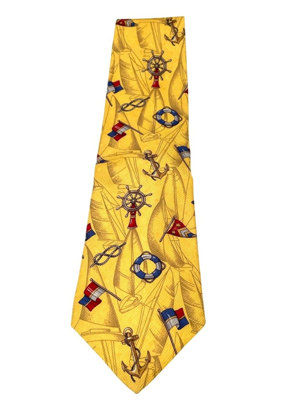 Silk Tie Sport Maritime Yacht Club Nautical Flag Ship Wheel Anchor Yellow VTG - Picture 6 of 10